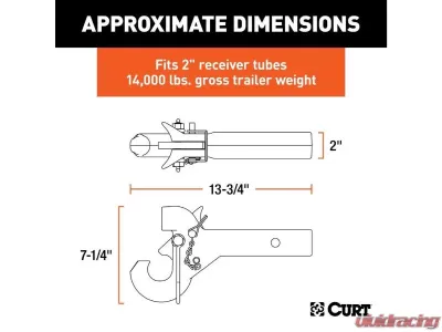 Curt 2" Shank 14K 2-1/2" | 3" Lunette Securelatch Receiver-Mount Pintle Hook - 48405