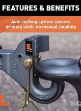 Curt 2" Shank 14K 2-1/2" | 3" Lunette Securelatch Receiver-Mount Pintle Hook                                     - 48405 - Image 5