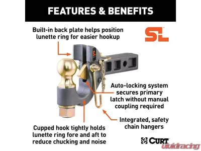Curt 2" Shank 2-5/16" Ball 14K Securelatch Receiver-Mount Ball And Pintle Hitch - 48406