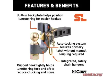Curt 2" Shank 2" Ball 14K Lbs Securelatch Receiver-Mount Ball And Pintle Hitch - 48407
