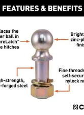 Curt 10,000 Lbs 1-1/4" Shank Replacement Securelatch 2" Pintle Ball                                     - 48420 - Image 3