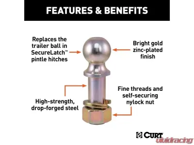 Curt 10,000 Lbs 1-1/4" Shank Replacement Securelatch 2" Pintle Ball - 48420