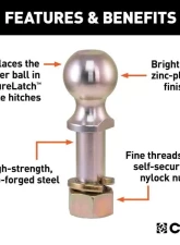 Curt 14,000 Lbs 1-1/4" Shank Replacement Securelatch 2-5/16" Pintle Ball                                     - 48430 - Image 3