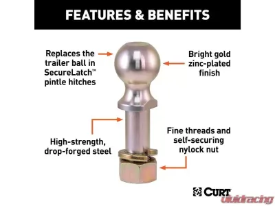 Curt 14,000 Lbs 1-1/4" Shank Replacement Securelatch 2-5/16" Pintle Ball - 48430