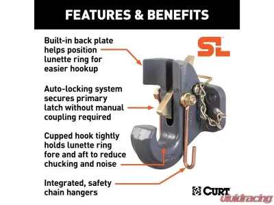 Curt 30,000 Lbs 2-1/2" | 3" Lunette Securelatch Pintle Hook - 48505