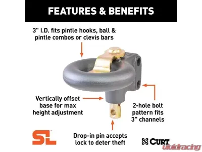 Curt 25,000 Lbs 3" Id Securelatch Channel-Style Lunette Ring - 48625