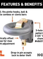 Curt 40,000 Lbs 3" Id Securelatch Channel-Style Lunette Ring                                     - 48626 - Image 3