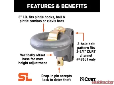 Curt 40,000 Lbs 3" Id Securelatch Channel-Style Lunette Ring - 48626