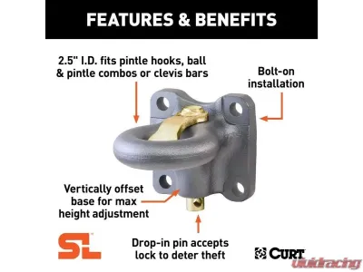 Curt 60,000 Lbs 2-1/2" Id Securelatch Flush-Mount Lunette Ring - 48661