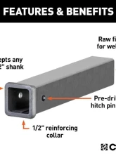Curt 2-1/2" Receiver 18" Raw Steel Receiver Tubing                                     - 49511 - Image 3