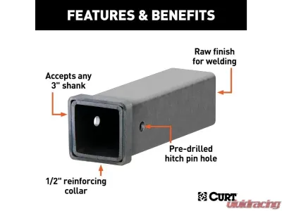 Curt 3" Receiver 12" Raw Steel Receiver Tubing - 49513
