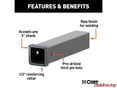 Curt 3" Receiver 18" Raw Steel Receiver Tubing - 49515