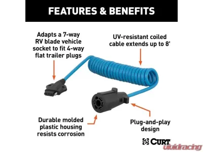 Curt 7-Way RV Blade Vehicle To 4-Way Flat 8' Trailer Electrical Adapter Harness - 57280