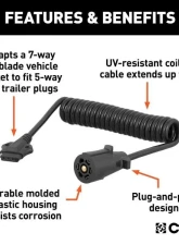 Curt 7-Way RV Blade Vehicle To 5-Way Flat 8' Trailer Electrical Adapter Harness                                     - 57282 - Image 3