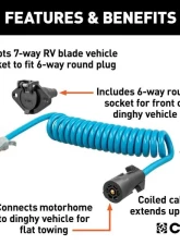 Curt 7-Way RV Blade To 6-Way Round Vehicle 8' Dinghy Towing Adapter And Socket                                     - 57283 - Image 3