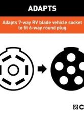 Curt 7-Way RV Blade To 6-Way Round Vehicle 8' Dinghy Towing Adapter And Socket                                     - 57283 - Image 4