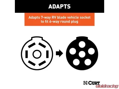 Curt 7-Way RV Blade To 6-Way Round Vehicle 8' Dinghy Towing Adapter And Socket - 57283
