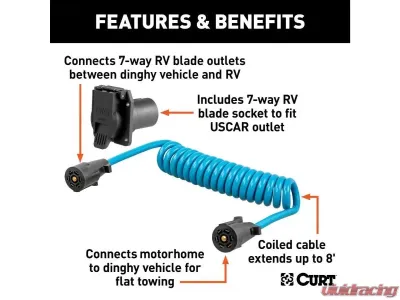 Curt 7-Way RV Blade Fits Uscar 8' Dinghy Towing Electrical Adapter & Socket - 57284