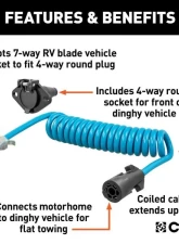 Curt 7-Way RV Blade To 4-Way Round Vehicle 8' Dinghy Towing Adapter And Socket                                     - 57285 - Image 3