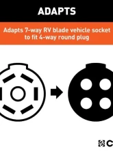 Curt 7-Way RV Blade To 4-Way Round Vehicle 8' Dinghy Towing Adapter And Socket                                     - 57285 - Image 4