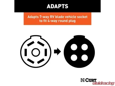 Curt 7-Way RV Blade To 4-Way Round Vehicle 8' Dinghy Towing Adapter And Socket - 57285