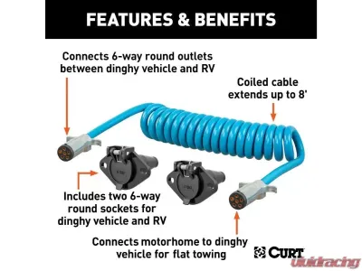 Curt 6-Way Round 8' Dinghy Towing Electrical EXTension And Sockets - 57286