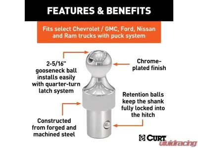 Curt 2-5/16" Gooseneck Ball 38K Lbs Ram Oem Puck System - 60627