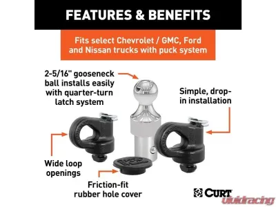 Curt 38K Lbs Oem Puck System 2-5/16" Gooseneck Kit Chevrolet | Ford | Gmc | Nissan 2013-2021 - 60639