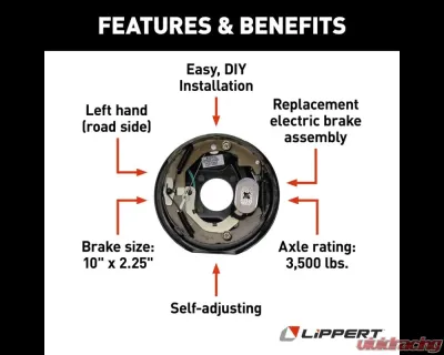 Curt Lippert Forward Self-Adjusting Brake Assembly - 10" x 2.25", 4-Bolt, 3.5K Left - 1222583