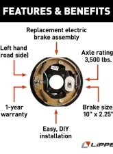 Curt Lippert Electric Brake Assembly - 10" x 2.25", 3,500 lbs. (Left)                                     - 122258 - Image 3