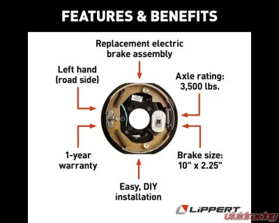 Curt Lippert Electric Brake Assembly - 10" x 2.25", 3,500 lbs. (Left) - 122258