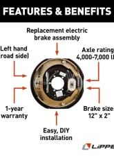 Curt Lippert Electric Brake Assembly - 12" x 2", 4-Bolt, 4,000-7,000 lbs. (Left)                                     - 122259 - Image 3