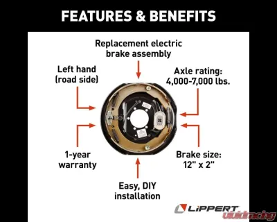 Curt Lippert Electric Brake Assembly - 12" x 2", 4-Bolt, 4,000-7,000 lbs. (Left) - 122259