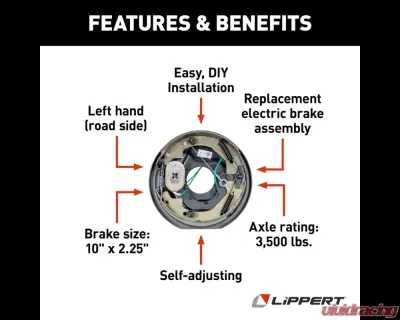 Curt Lippert Forward Self-Adjusting Brake Assem. - 10" x 2.25", 4-Bolt, 3.5K Right - 1224503
