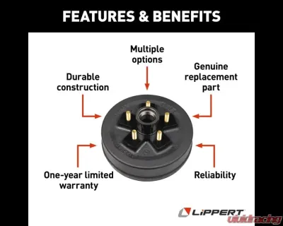 Curt Lippert 10" Brake Drum Hub for 3,500-lb. Axle - 5 on 4.5", 1/2" Stud - 126003