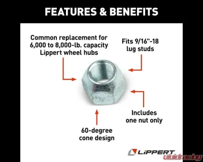 Curt Lippert 60 Degrees Cone Trailer Lug Nut - 9/16"-18 - 134581