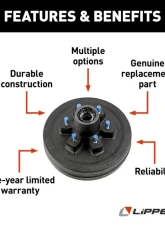 Curt Lippert 10" RV Brake Drum Hub Assembly for 4,400-lb. Axle - 6 on 5.5", 1/2" Stud                                     - 141286 - Image 2