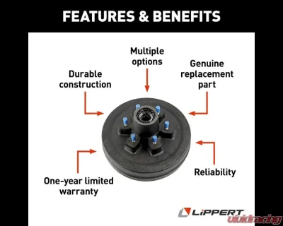 Curt Lippert 10" RV Brake Drum Hub Assembly for 4,400-lb. Axle - 6 on 5.5", 1/2" Stud - 141286