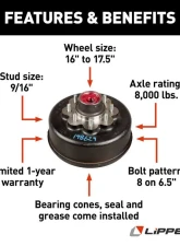 Curt Lippert RV Brake Drum Hub Assembly for 8,000-lb. Axle - 8 on 6.5", 9/16" Stud                                     - 148629 - Image 2
