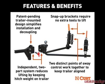 Curt TruTrack 2P Trailer-Mounted Weight Distribution Hitch, 8-10K - 17510