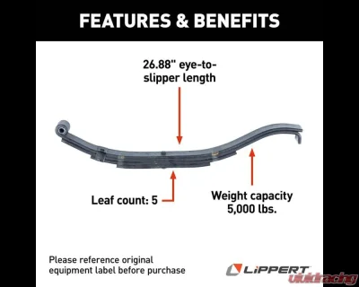 Curt Lippert Replacement Slipper Leaf Spring for Trailer - 5,000 lbs. 30" Loaded Length - 176326