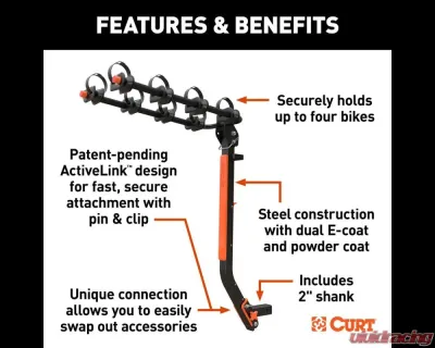 Curt ActiveLink SE Hitch-Mounted Bike Rack (4 Bikes, 2" Shank) - 18411