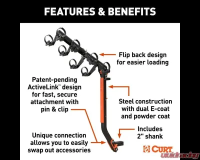 Curt ActiveLink Ultra Hitch-Mounted Bike Rack (4 Bikes, 2" Shank) - 18412