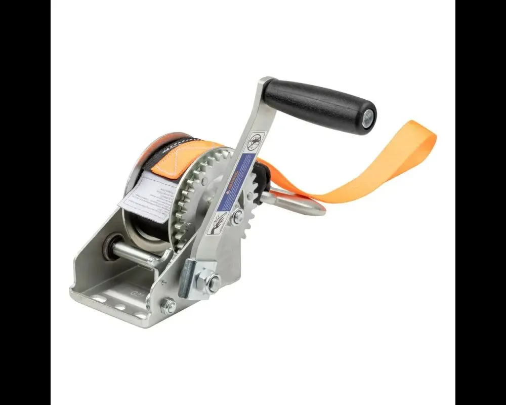 Curt Hand Crank Winch with 15' Strap and Bow Loop (900 lbs, 6.5" Handle) - 25002