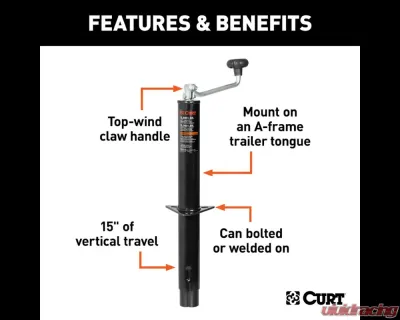 Curt A-Frame Trailer Jack with Top Handle (5,000 lbs, 15" Travel) - 25007