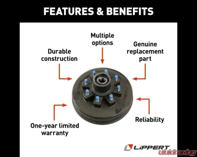 Curt Lippert Brake Drum Hub Assembly for 8,000-lb. Axle -8 on 6.5", 5/8" Stud - 2772121