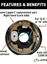 Curt Lippert Electric Trailer Brake Assembly - 10" x 2.25" 3,500 lbs. Right Side                                     - 298274 - Image 2