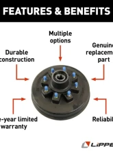 Curt Lippert Brake Drum Hub Assembly for 8,000-lb. Hybrid Axle - 8 on 6.5", 5/8" Stud                                     - 347627 - Image 2