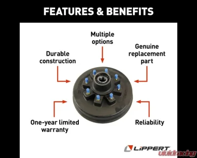 Curt Lippert Brake Drum Hub Assembly for 8,000-lb. Hybrid Axle - 8 on 6.5", 5/8" Stud - 347627