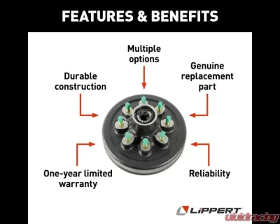 Curt Lippert Brake Drum Hub Assembly for 8,000-lb. Axle -8 on 6.5", 9/16" Stud - 359552